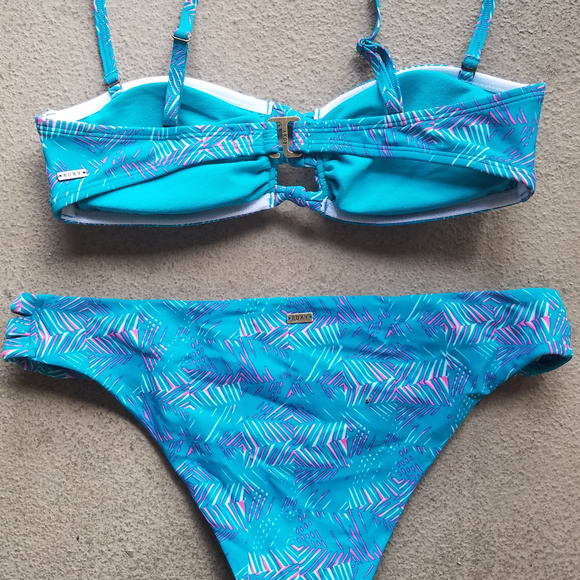 ROXY NWOT BLUE BANDEAU SWIMSUIT BIKINI MEDIUM - Picture 5 of 6